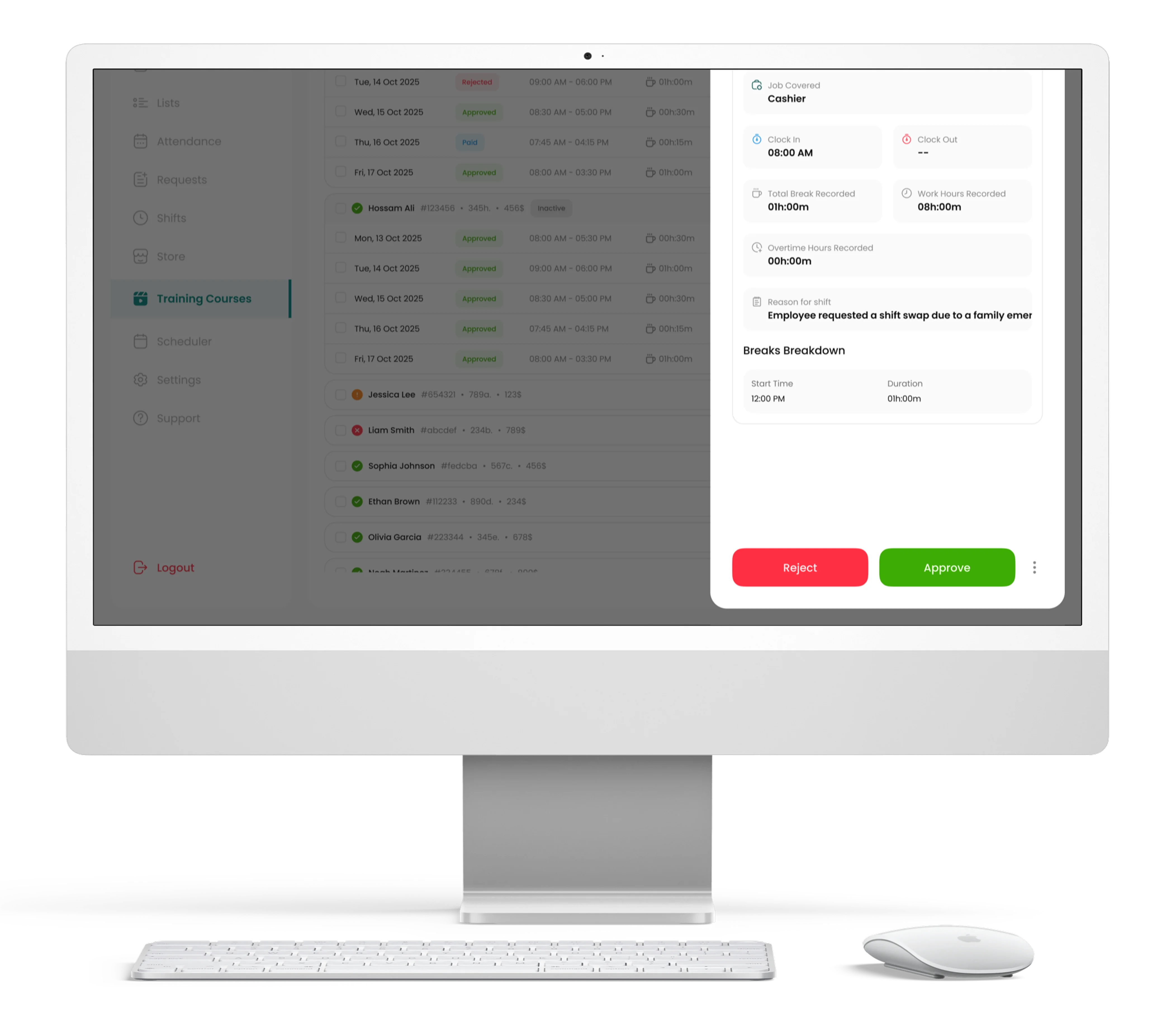 Timesheets screen 2